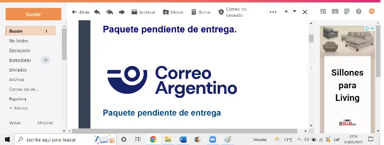 Paquete pendiente de entrega - Correo Argentino
