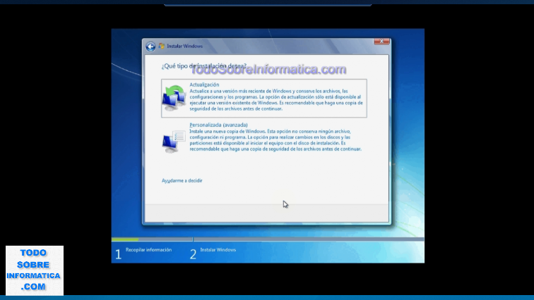 Tipos de instalación en Windows 7