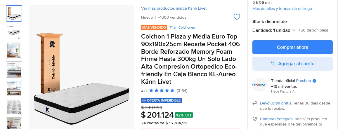 Captura del anuncio de Mercado Libre cuyo título anuncia hasta 300 kg.