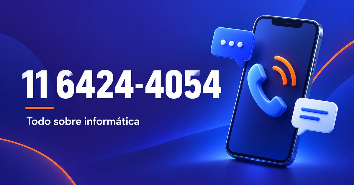 Illustration of a phone and messages beside the number 11 6424-4054, in blue, purple and orange.